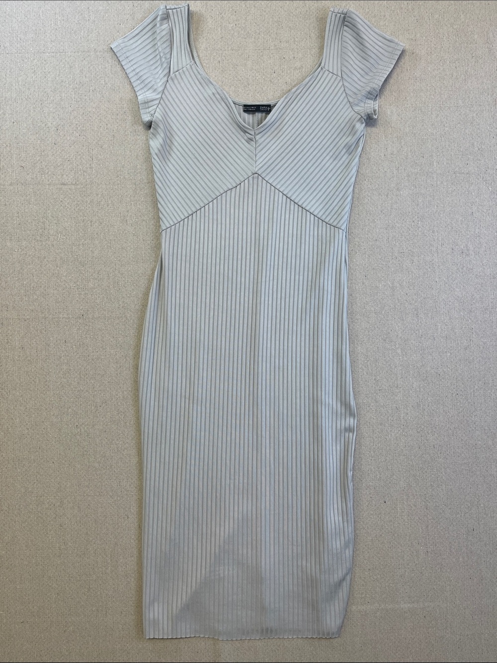 Zara Ribbed Bodycon Midi Dress Gray Short Sleeve Size Small